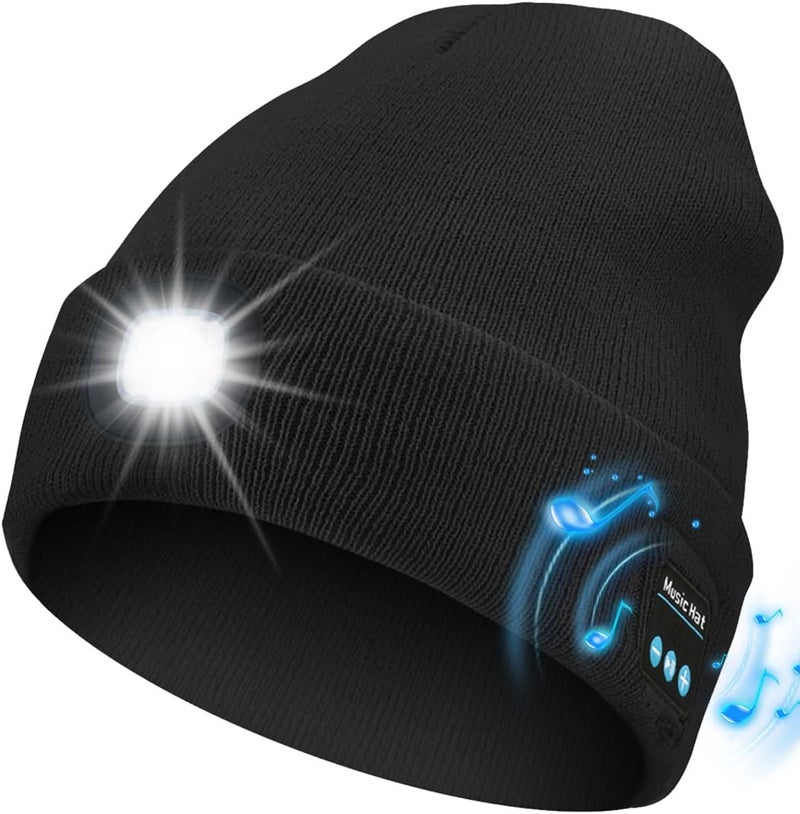 MOXTOYU Bluetooth Beanie with Light, USB Rechargeable LED Headlamp Winter Hat, Christmas Stocking Stuffers Gifts for Men Women - Image 1